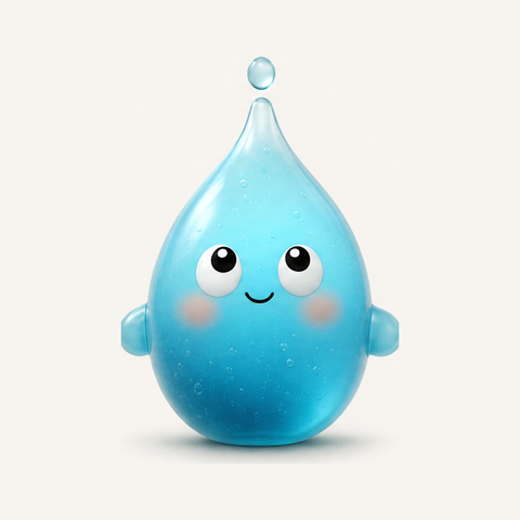 Gulpy, the water-droplet mascot, fully hydrated and smiling